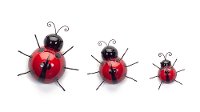 Red and Black Metal Lady Bugs Wall Mountable - Set of 3
