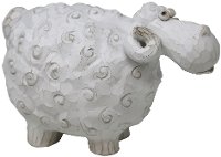 Distressed White Carved Sheep Sculpture