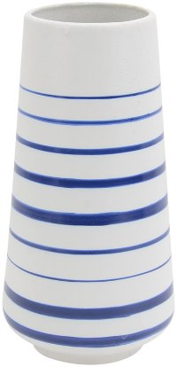 12 Inch White Ceramic Vase With Blue Stripes