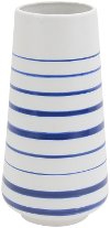 Clearance 12 Inch White Ceramic Vase With Blue Stripes