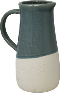 10 Inch Green and White Ceramic Pitcher