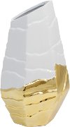 14 Inch White and Gold Slant Ceramic Vase