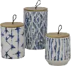 6 Inch Blue and White Ceramic Jar with Wooden Lid