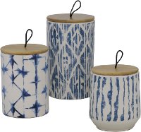 5 Inch Blue and White Ceramic Jar with Wooden Lid