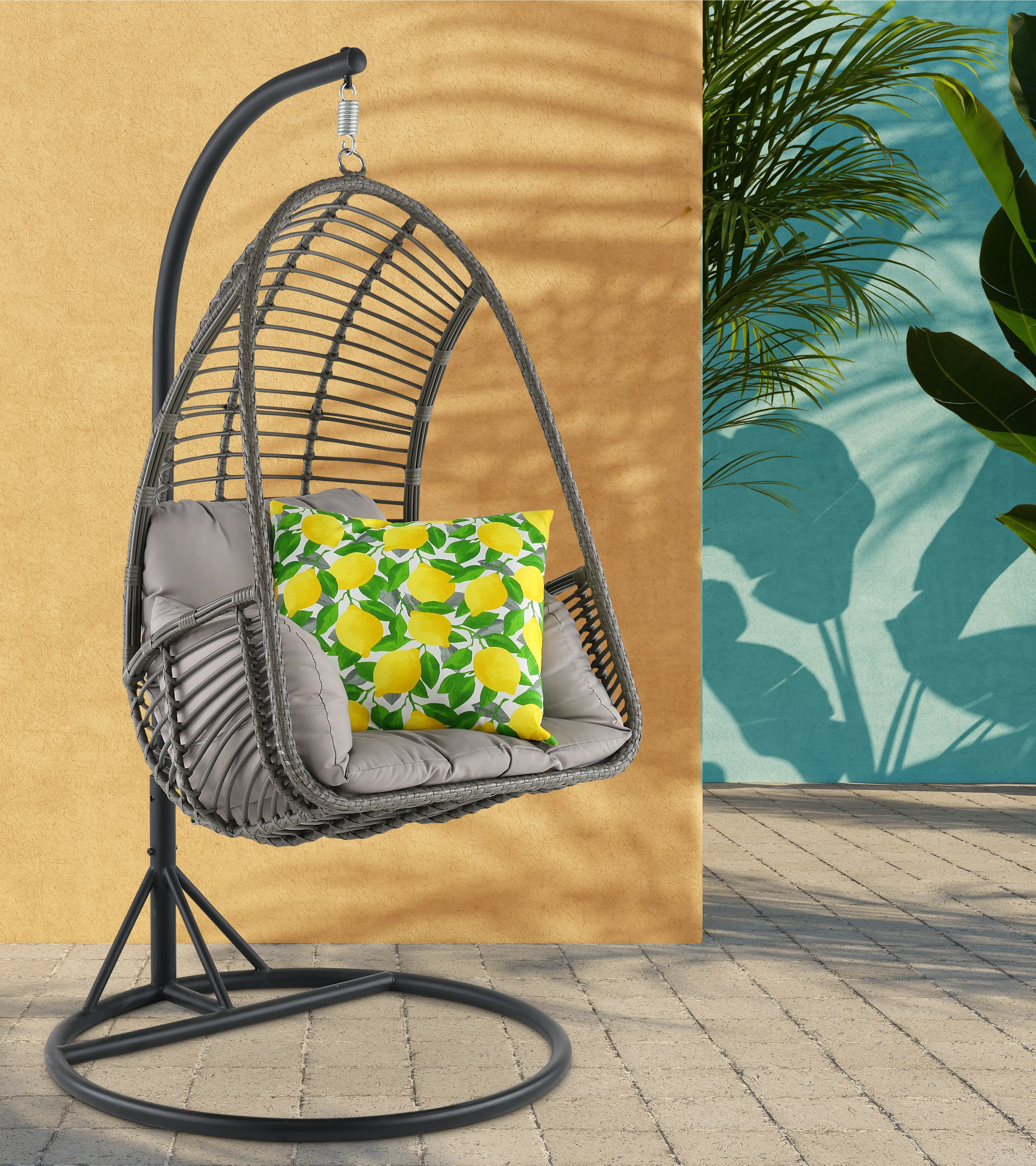 Metal Wicker Outdoor Hanging Chair with Cushion-2