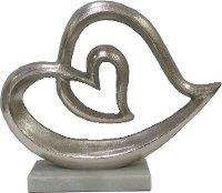 Metal Silver Double Heart Sculpture