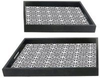 18 Inch Black and White Wooden Tray With Cut Out Handles