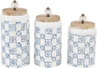 9 Inch White and Blue Metal Jar with Lid