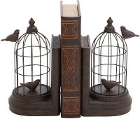 Metal Birdcage Bookend Pair With Birds