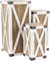 18 Inch White and Brown Wood and Metal Pedestal