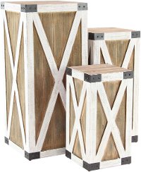18 Inch White and Brown Wood and Metal Pedestal
