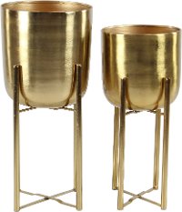 19 Inch Gold Metal Floor Planter on Stand