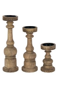 Magnolia Home Furniture Wood Scalloped Pillar Holders-Set of 3