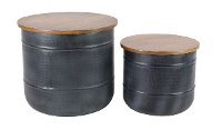 12 Inch Metal and Wood Stool with Storage
