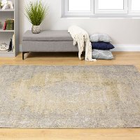 8 x 11 Large Distressed Yellow and Gray Area Rug - Cathedral-2
