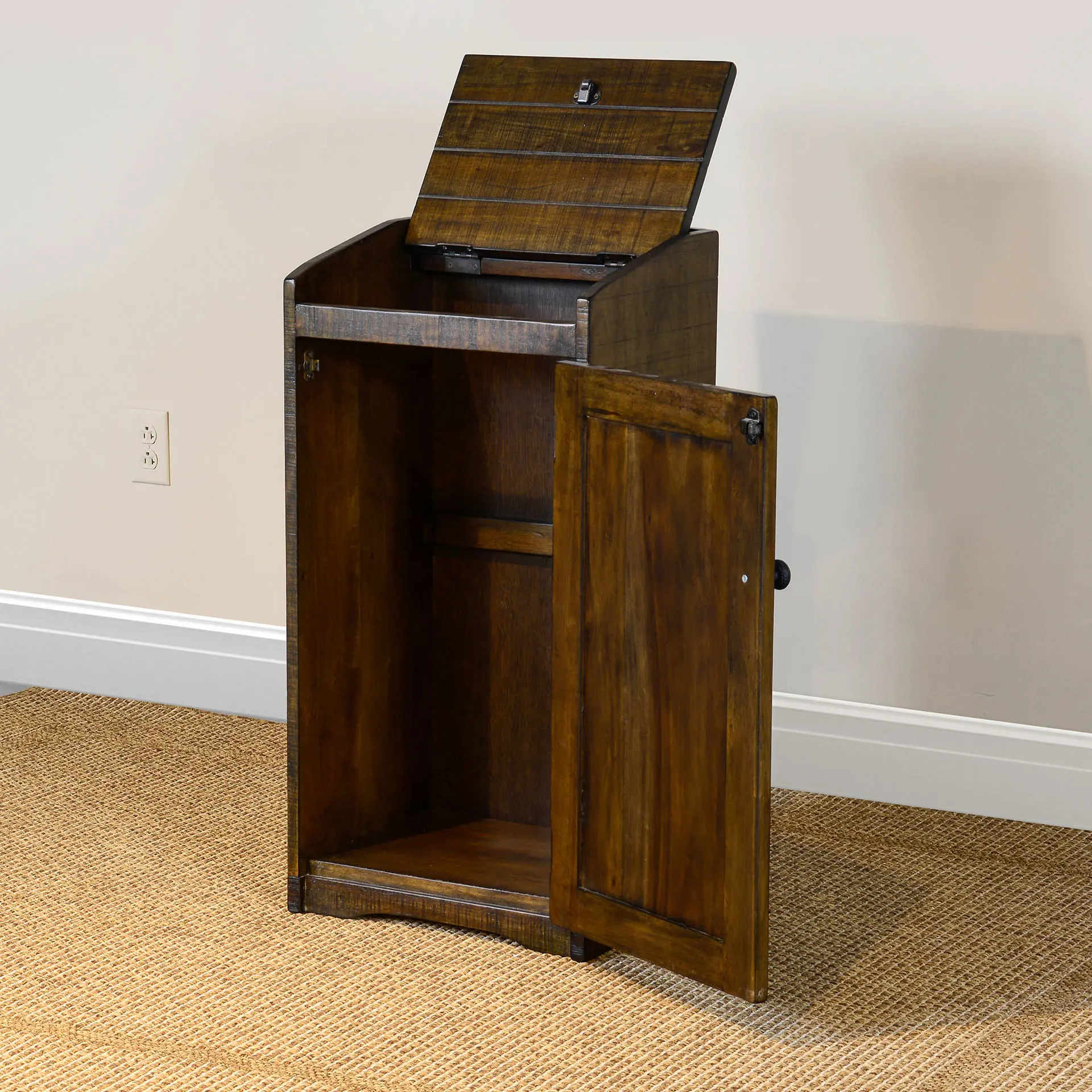 Brown Tobacco Leaf Wooden Trash Bin - Drew-2