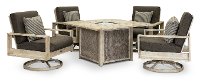 White Birch Swivel Chair Fire Pit Chat Set - Frisco