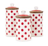 10 Inch White Lidded Canister with Red Polka Dots - Berry Patch