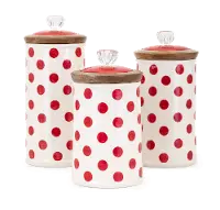 10 Inch White Lidded Canister with Red Polka Dots - Berry Patch
