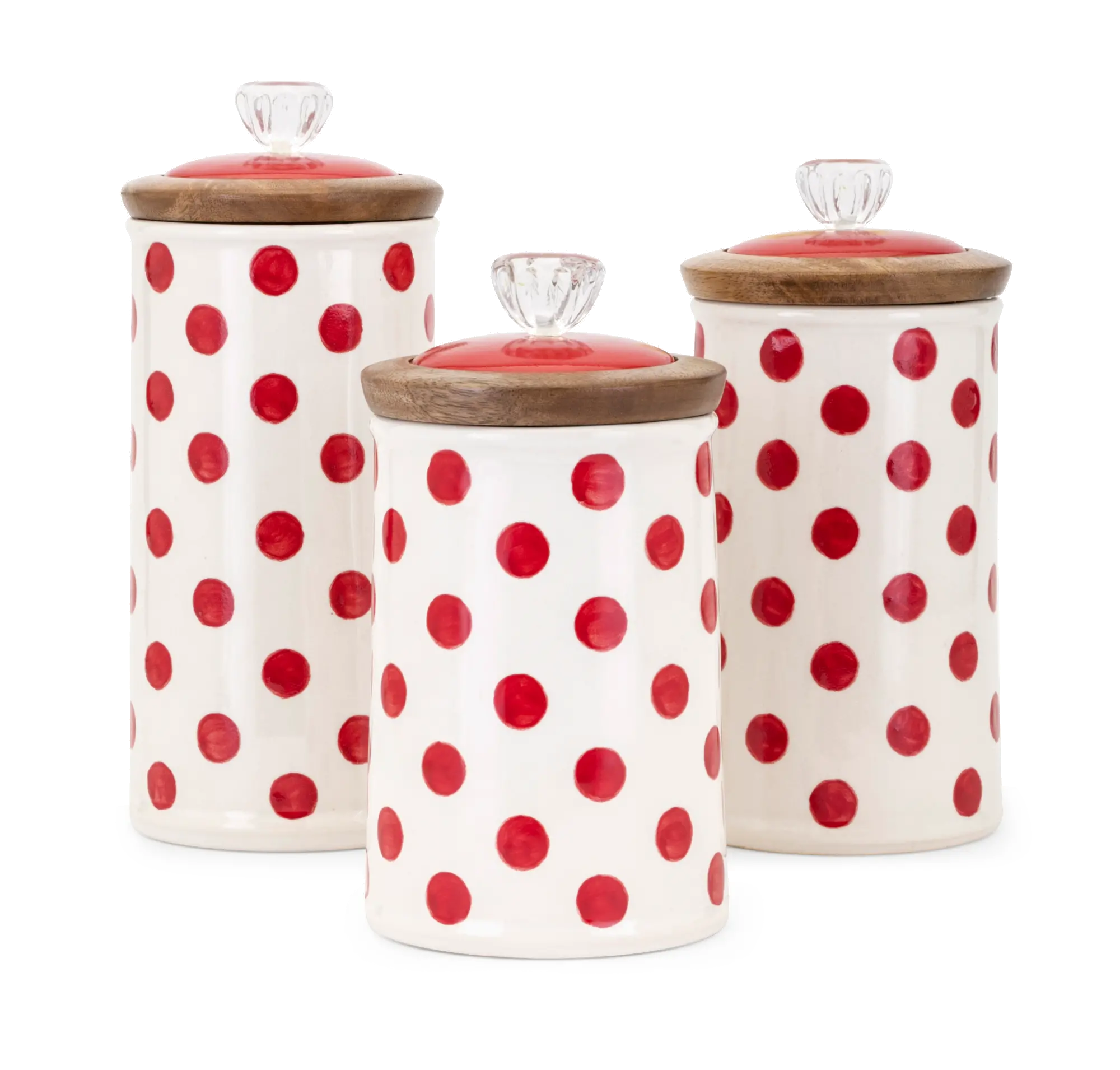 9 Inch White Lidded Canister with Red Polka Dots - Berry Patch-1