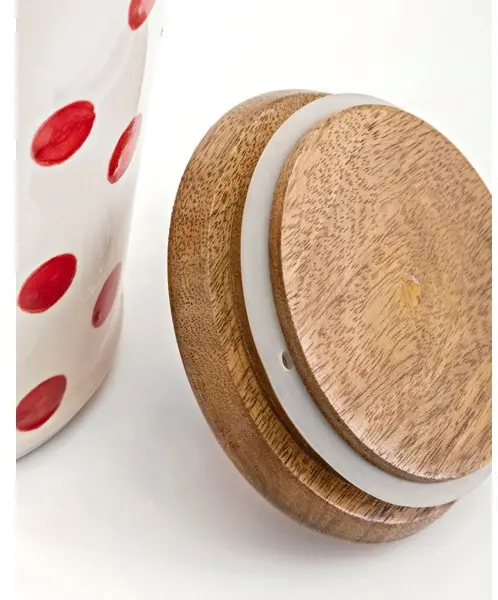 9 Inch White Lidded Canister with Red Polka Dots - Berry Patch-3