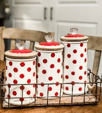 8 Inch White Lidded Canister with Red Polka Dots - Berry Patch-5