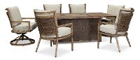 Light Brown 7 Piece Fire Pit Patio Dining Set - Trevi