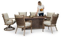Light Brown 7 Piece Fire Pit Patio Dining Set - Trevi-3