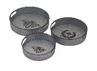 12 Inch Zinc Honeybee Round Tray with Cut Out Handles