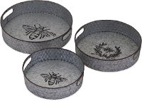 16 Inch Zinc Honeybee Round Tray with Cut Out Handles