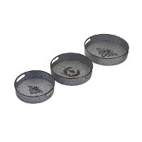 16 Inch Zinc Honeybee Round Tray with Cut Out Handles-2