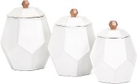 6 Inch White Geometric Lidded Canister with Copper Knob