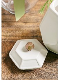 6 Inch White Geometric Lidded Canister with Copper Knob-2