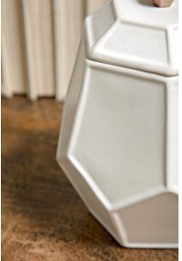 6 Inch White Geometric Lidded Canister with Copper Knob-4
