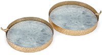 15 Inch Gold Round Tray with a Gray Surface Pattern