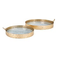 15 Inch Gold Round Tray with a Gray Surface Pattern-2
