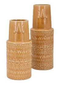 11 Inch Mustard-Tan Ceramic Vase