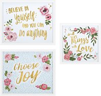 17 Inch Floral and Gold Foil Inspirational Wall Decor