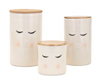 4 Inch Pink Looking Good Ceramic Canister with Wood Lid