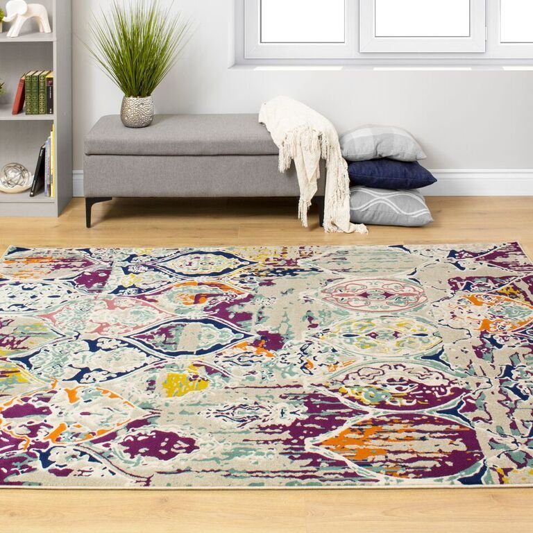 8 x 11 Large Distressed Gray, Purple, and Blue Rug - Topaz-2