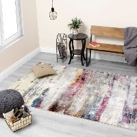 5 x 8 Medium Banded Multicolored Cream Area Rug - Sidra -2