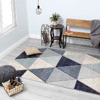 5 x 8 Medium Distressed Triangles Gray and Blue Rug - Freemont -2