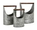 11 Inch Metal Planter with Wooden Handle