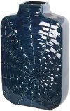 16 Inch Tall Blue Ceramic Vase with Web Design