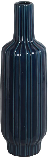 23 Inch Blue Ribbed Ceramic Vase
