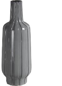 17 Inch Gray Ribbed Ceramic Vase