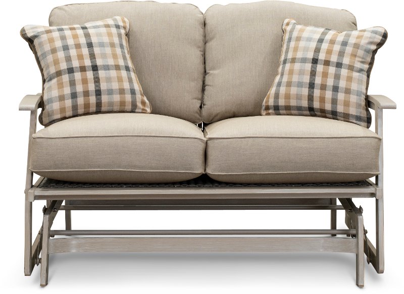 Sunbrella White Washed Glider Loveseat Lake House