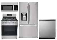 KIT LG 4 Piece Gas Kitchen Appliance Package with Smart French Door Refrigerator - Stainless Steel
