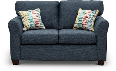 Casual Contemporary Navy Blue Loveseat - Wall St.