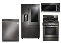 KIT LG 4 Piece Gas Kitchen Appliance Package with Door in Door Refrigerator - Black Stainless Steel